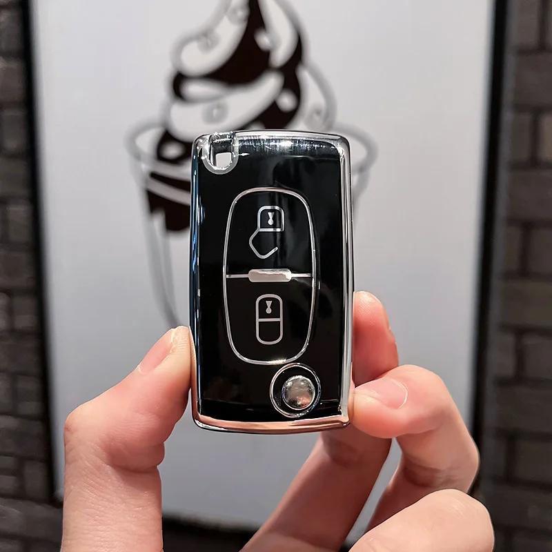 Fashion TPU Car Flip Key Case Cover Shell Fob for Peugeot 107 207 307 308 407 607 3008 5008 for Citroen Xsara Picasso C5 C6 C8