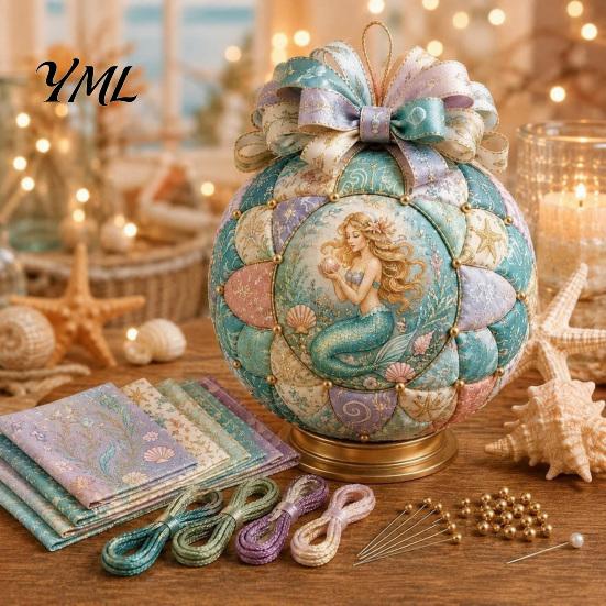 Desktop Scenery Making Set Ocean Treasures DIY Patchwork Ball Ornament Kit, Nautical Dolphin Fabric Craft Handmade Set, Coastal Decor, Hanging
