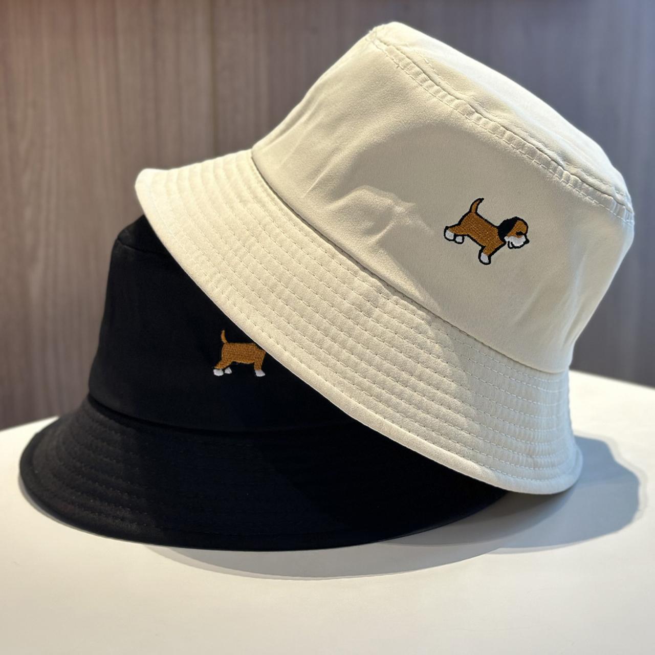 Freedom Outdoors Women's Black Embroidery Dog Bucket Hat For Solid Color Cotton Basin Cap Girl Outdoor Sunscreen Panama Fisherman Hat 55-58Cm