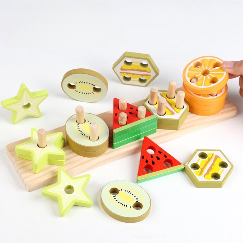 Dřevěné Montessori hračky Barevné tvary Puzzle hra Barevné korálky Poznávání barev Rané vzdělávací hračky Dárek pro děti