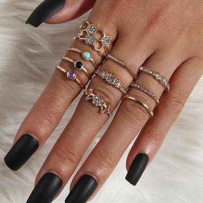 Modischer hohler Ring mit Diamantenbesatz, Personalisierter mehrfarbiger Türkis-Gelenkring für Damen