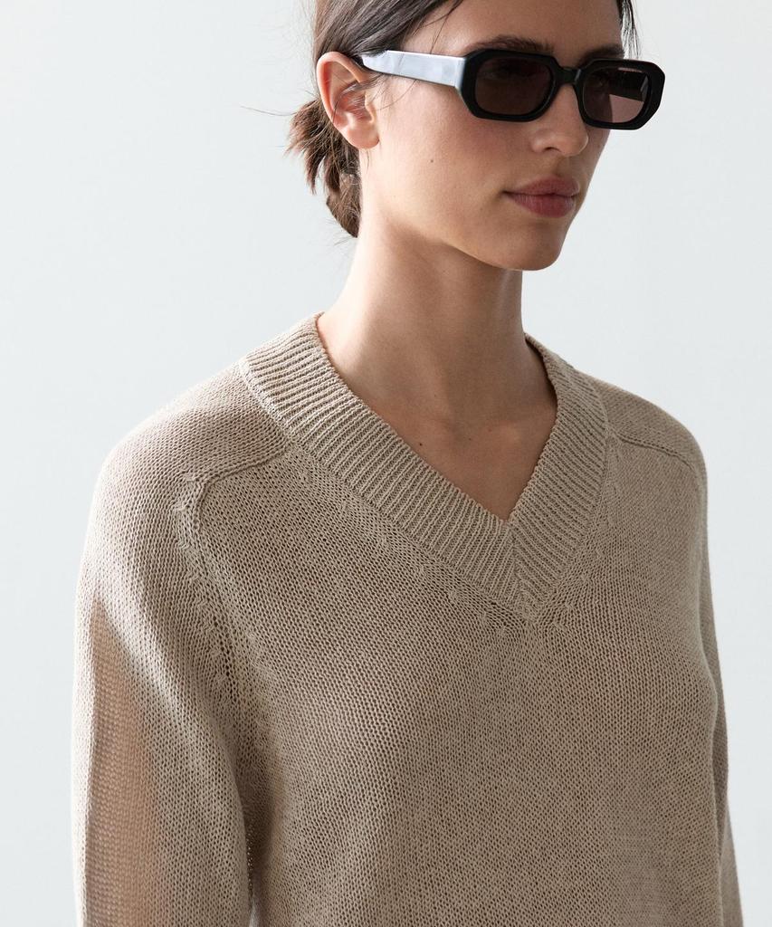 Masimodutti Cotton Blend V-Neck Knit Sweater