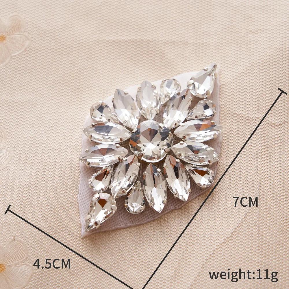 

FZD 1 PC Silver Crystal Rhinestone Applique Gold Sew on For Wedding Dress Belt Pearl Patch Iron on Hot Fix Glitter Crystal Stone