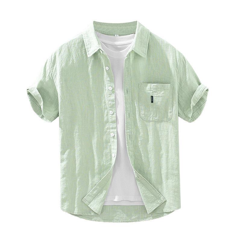 1267 Solid Color Short Sleeve Cotton Linen Shirt