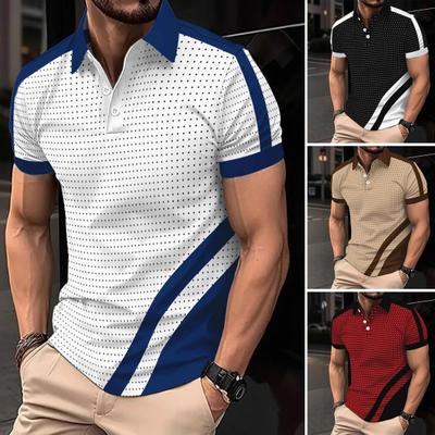 T-shirt à revers pour homme, coupe slim, en polyester, à pois, à manches courtes, décontracté, pour le quotidien, le sport et la rue