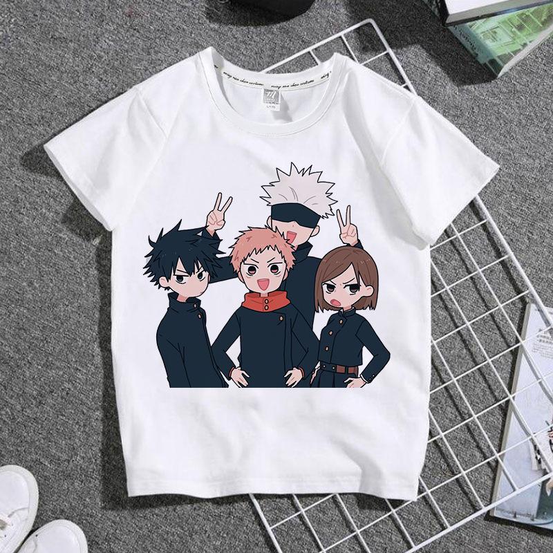 

Vintage Anime Jujutsu Kaisen Print Children T-Shirt Summer Loose Short Sleeve White Women Tops Boy Tees Men Blouses Girl Clothes S білий