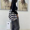 Contrast Color Black White Stripe Bag Large Capacity Thin Straps Tote Bag  Daily