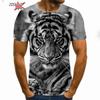 Fierce Tiger Animal Pattern Men's T-Shirts Short Sleeve 3D Animal Printed Trend Street Tee Oversized T Shirt Men Clothing Tops