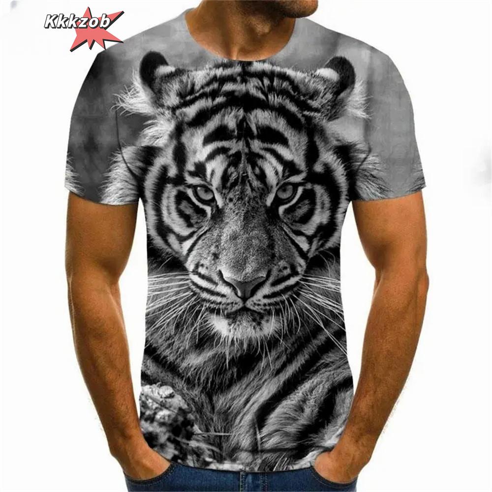 Fierce Tiger Animal Pattern Men's T-Shirts Short Sleeve 3D Animal Printed Trend Street Tee Oversized T Shirt Men Clothing Tops