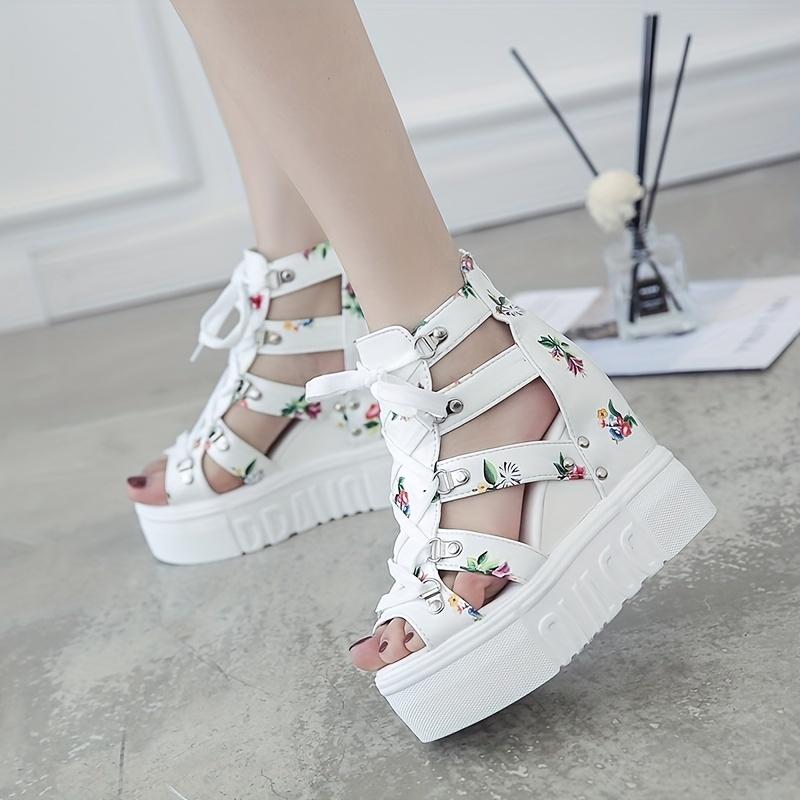Fashion Women's High Heeled Sandals with Thick Sole, Fish Mouth Design, Lace-up Back Zipper, Flat Heel