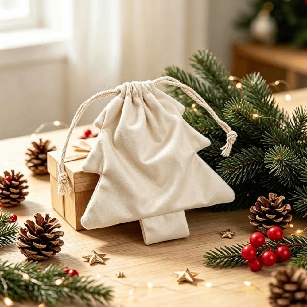 3Pcs/Set Velvet Christmas Tree Gift Bags Tree Shaped Christmas Candy Treat Bag Birthday Party