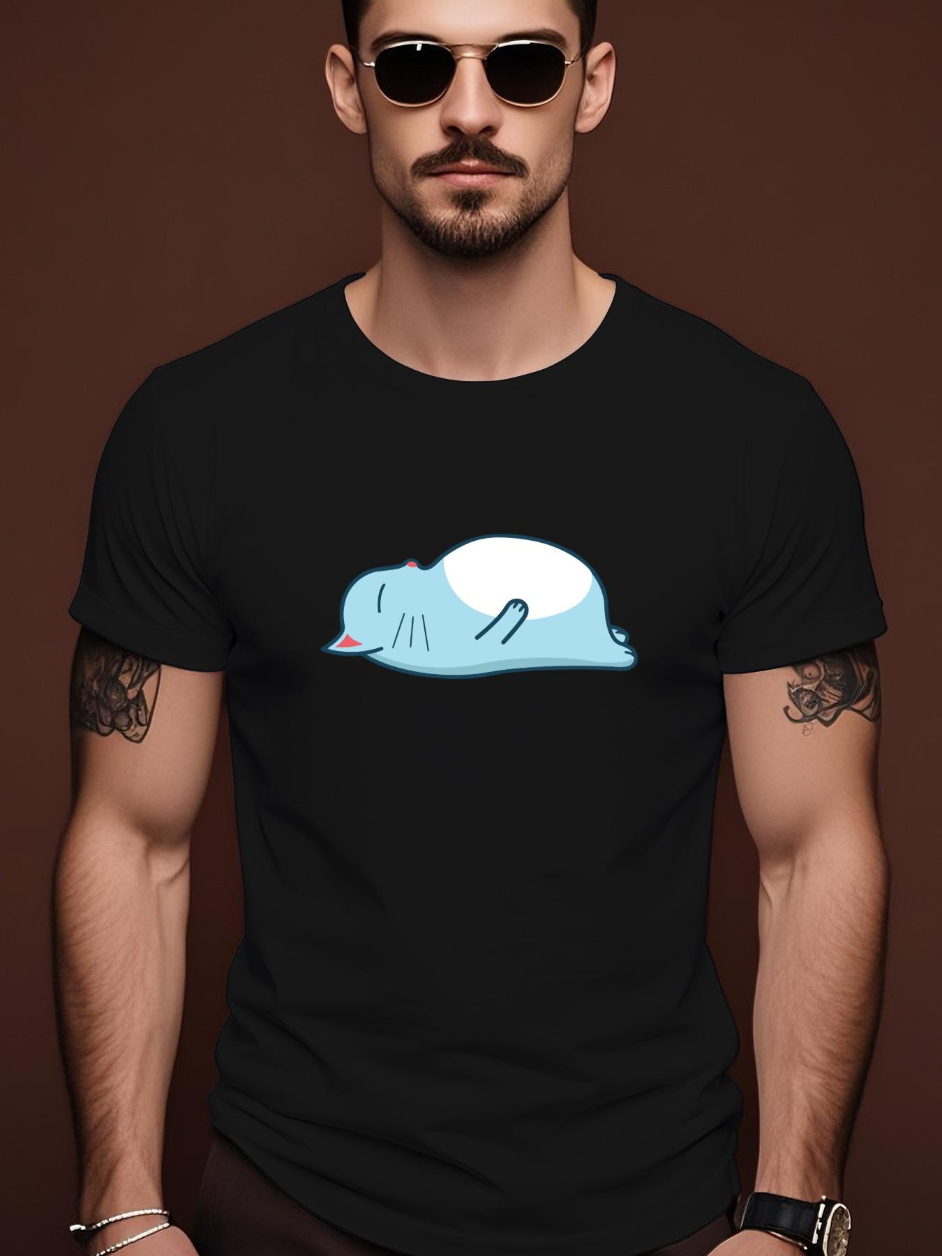 Short Sleeve Tshirt with Sleeping Cat Graphic - Summer Ro... L