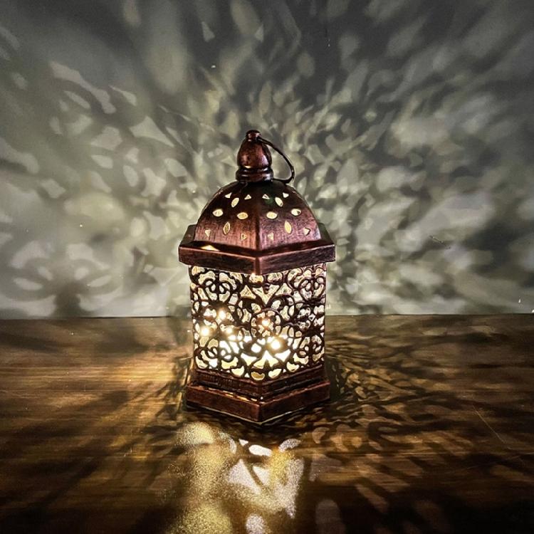 Middle East Arab Metal Vintage Hanging Lamp Hollowed Iron LED Lanterns Battery Operated Home Table Centerpieces Decors