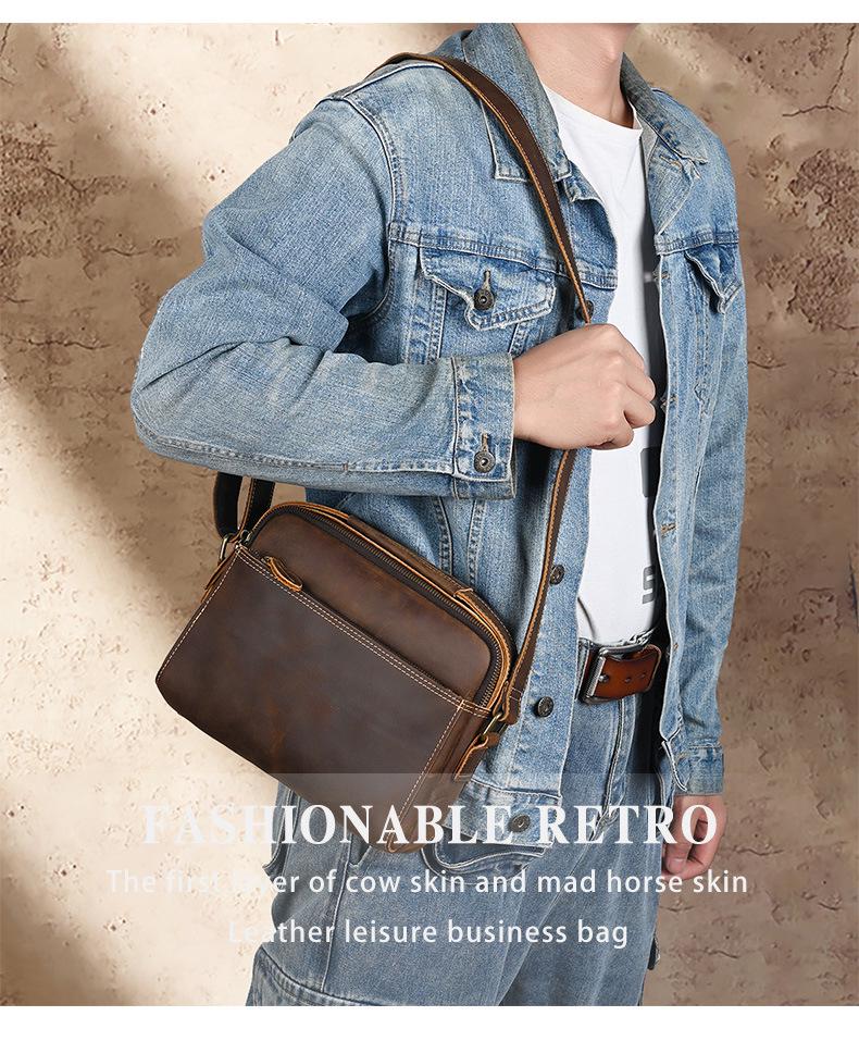 Retro Genuine Leather Men's Messenger Bag - Crazy Horse Sport Crossbody Shoulder Bag