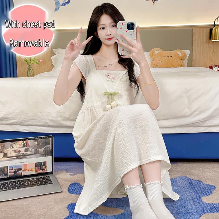 

Женская летняя пижама из облачного хлопка: Милая ночная рубашка-топ для принцессы со встроенным бюстгальтером, Большой размер 220 цзиней M