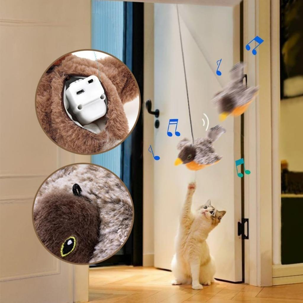 Cat Interactive Toy Bird, Chirping Bird Cat Toy, Automatic Jumping Bird Shaped Cat Toy, Electric Plush Bird Cat Toy, Singing
