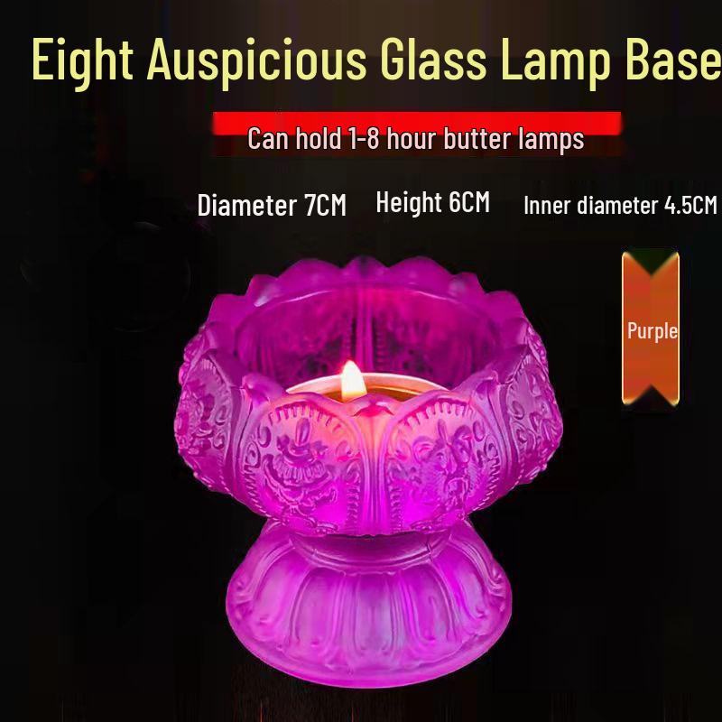 Siebenfarbig glasierter Lotus-Butterlampenhalter mit acht Glückssymbolen - Buddhistisches Kerzenständer-Ornament für Zuhause