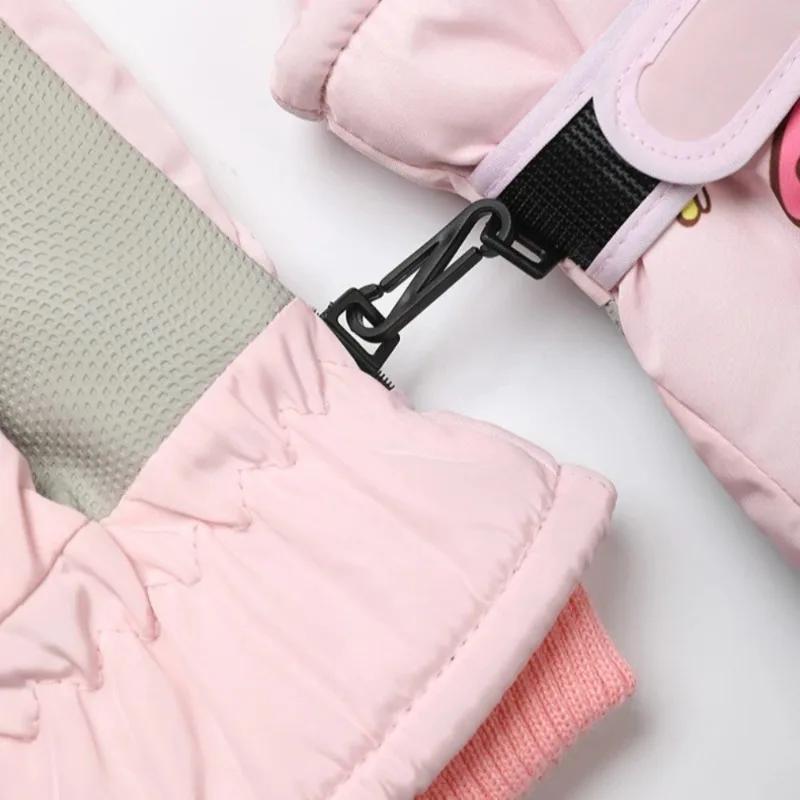 Kuromi Melody Winter Children Fleece Gloves Waterproof Outdoor Ski Warm Outdoor Cycling Gloves Windproof Cold Resistant Sanrio