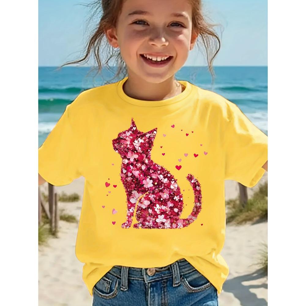 Women's T-shirt Love Cat 3D Print Women's Short Sleeves T-Shirt Loose Casual Summer Outdoor Street Women's and Men's Tees Tops