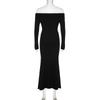 Elegant French Lace One-Shoulder Fishtail Knit Dress - Slim-Fit Waist-Cinching Long Gown for Women