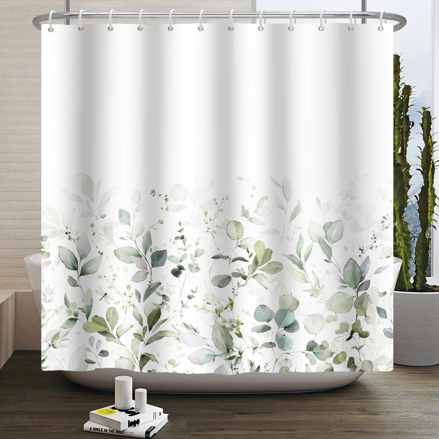 

Watercolor Green Leaf Shower Curtain for Bathroom Vines Plant Nordic Minimalist Polyester Botanic Curtain for Home Hotel 180x240 90X180cm