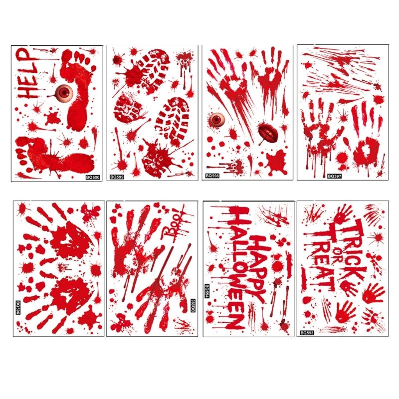 

Plastic Horror Bloody Handprint Footprint Decal Horror Party Supplies 8 Sheets Design Static Window Clings No Residues 1