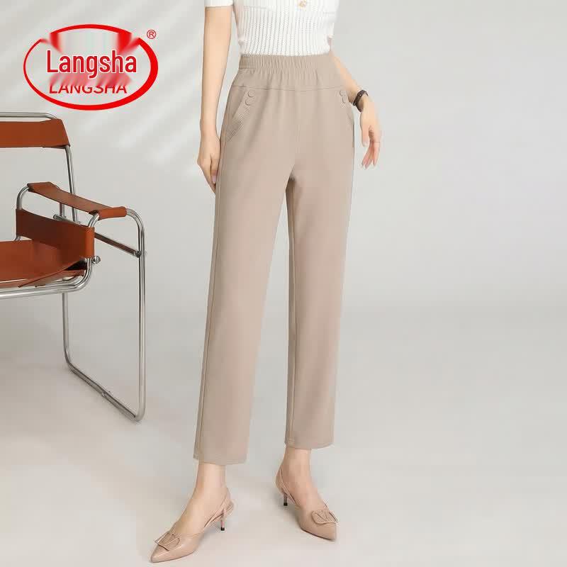 LangSha Women s Summer High-Waist Elastic Casual Pants 5XL
