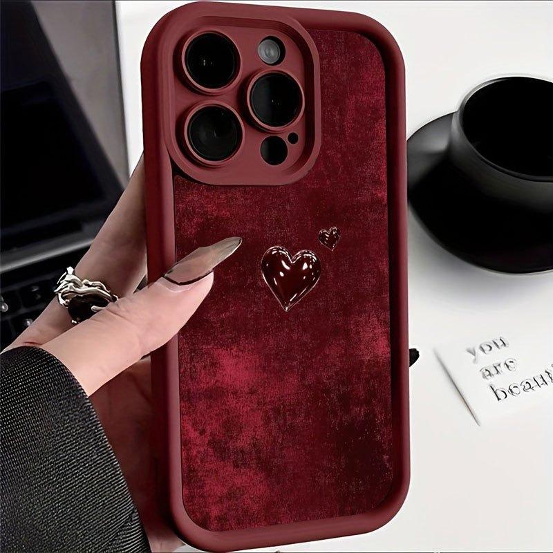 Wine Red Heart Pattern Phone Case For iPhone 17 16 15 14 13 12 11 Pro Max Silicone Cover For iPhone XS X XR 7 8 Plus 16E Fundas