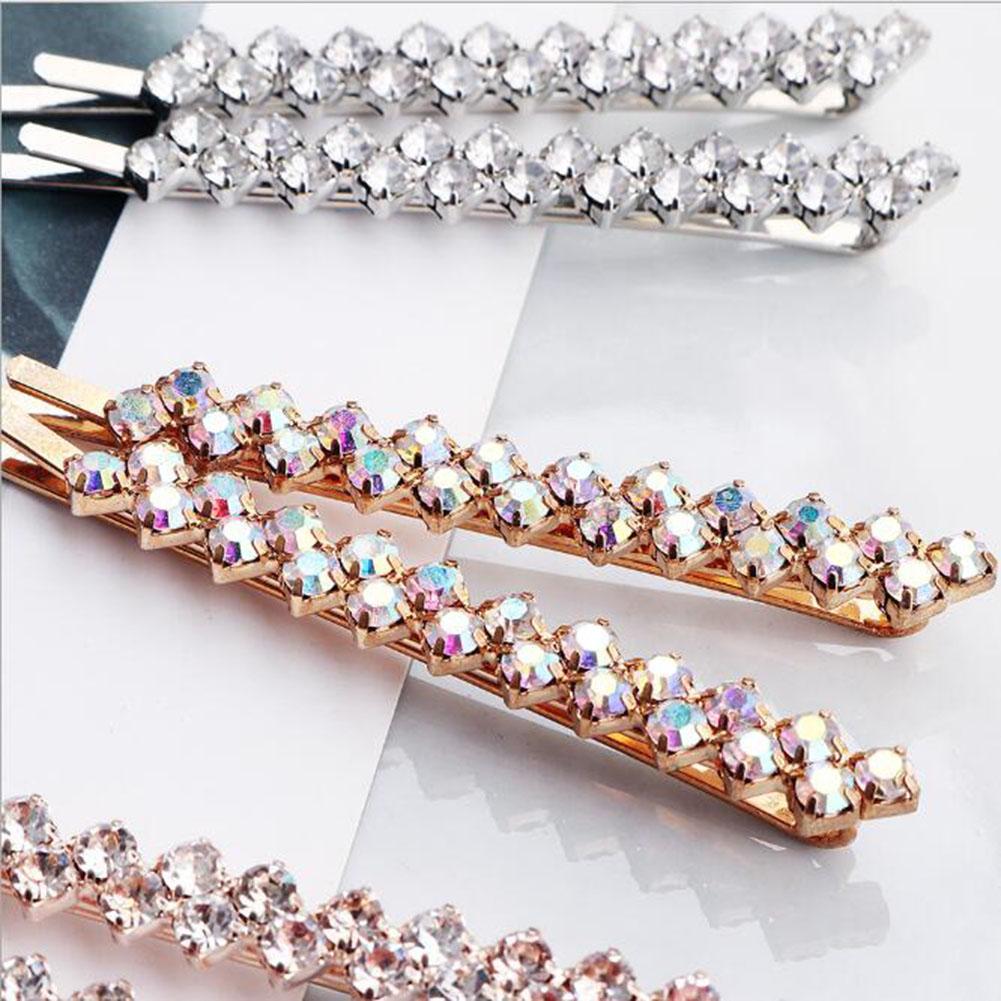 Shiny Rhinestone Metal Hair Clips For Women Fashion Simple Black Silver Color Hairpins Girls Hairgrips Jewelry Hair Accessories