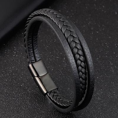 Simple and Creative Mens Leather Bracelet Double Layer Student Handpiece