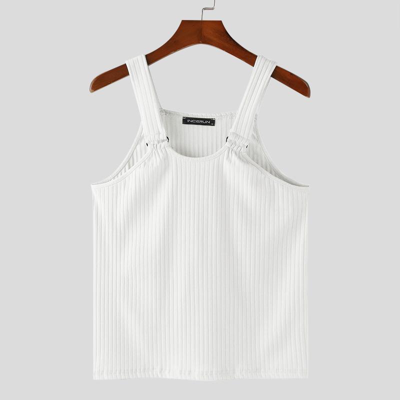 

INCERUN Мужской вязаный жилет без рукавов в рубчик, повседневные облегающие майки XL белый