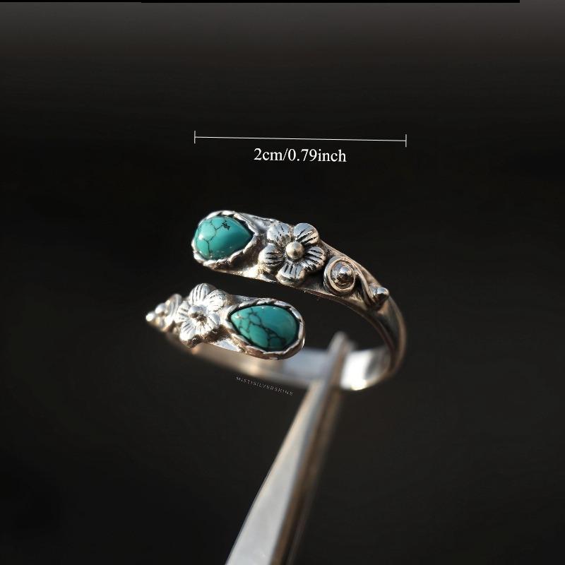 Bohemian Double Flower Green Synthetic Cobalt Oxide Ring For Men And Women'S Jewelry Suitable For Daily Wear And Holiday Gifts
