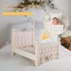 Baby Fotografie Props Kinderbedje Geassisteerd Massief Houten Ledikant Mini Bed Handgeweven Meubilair met Kwastjes