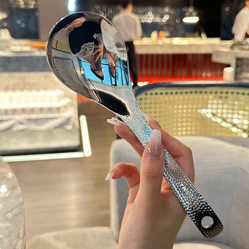Outdoor Stainless Steel Spoon Korean Long Handle Tableware Thicken Stirring Ice Spoon Meal Spoon Household Dinner Spoon