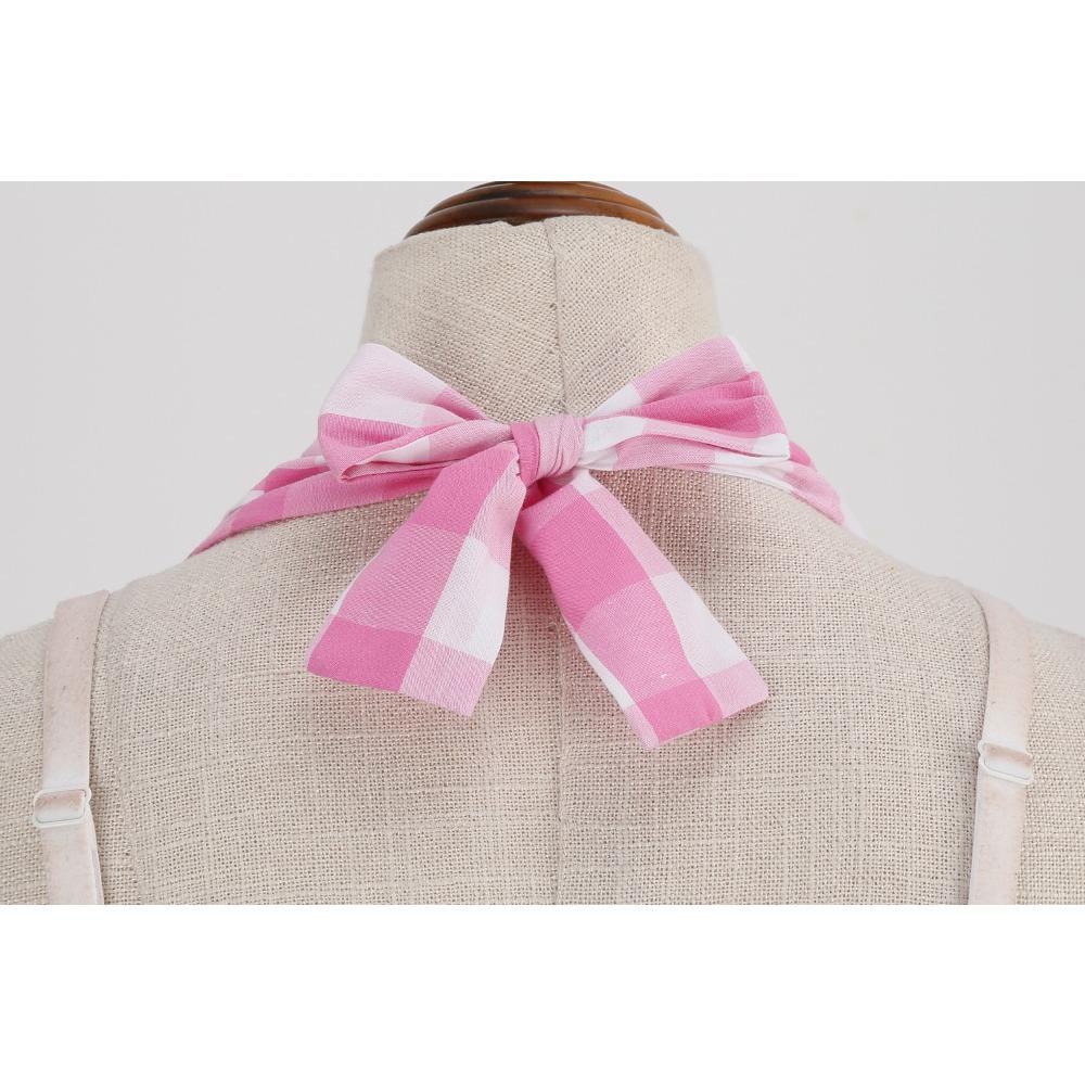 Women’s Strappy, Sexy deep-V Neckline Pink Checked Vintage Dress
