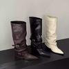 New Retro Style Women Knee High Boots Belt Buckle Shoes Autumn Winter Wedges Heel Women's Knight Long Booties
