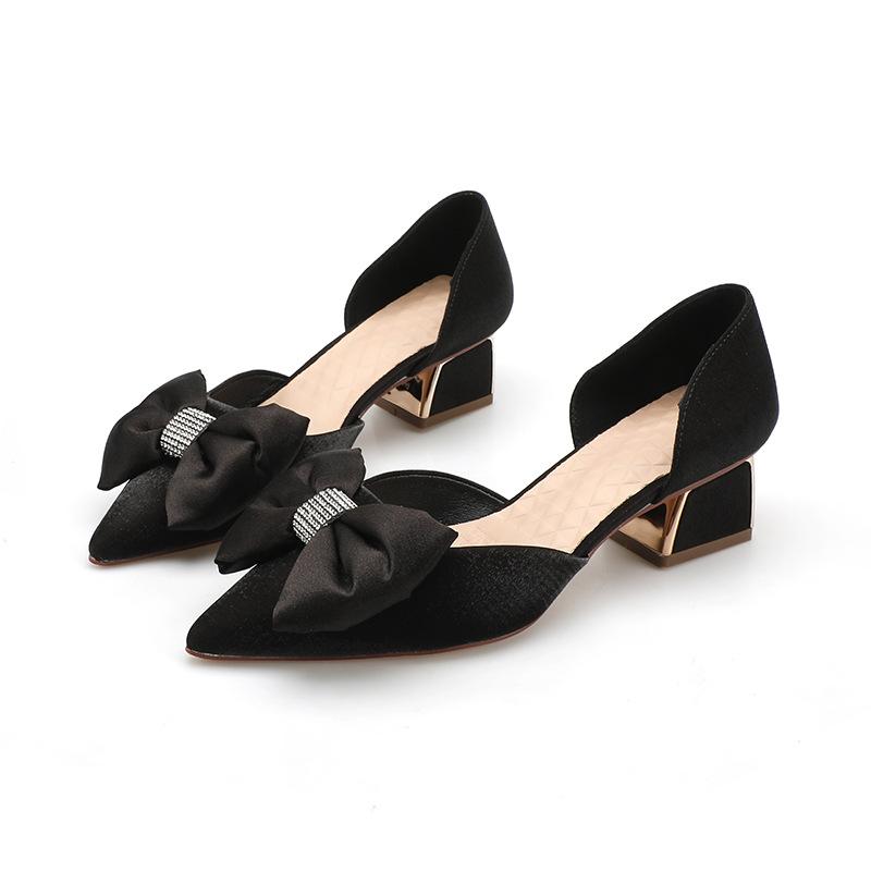 2123-18 high-heeled sandals women's 2025 summer Korean version bow hollow sandals pointed thick heel single shoes women