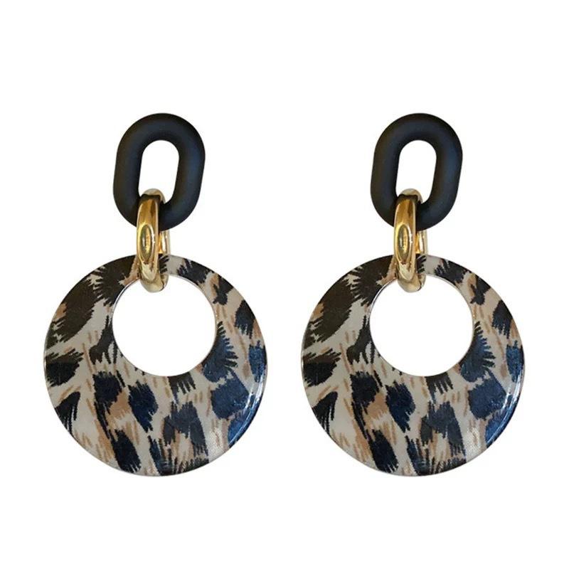 Retro Leopard Print Geometric Round Earrings Women's Stud Earrings Simple Temperament Personalized Earrings