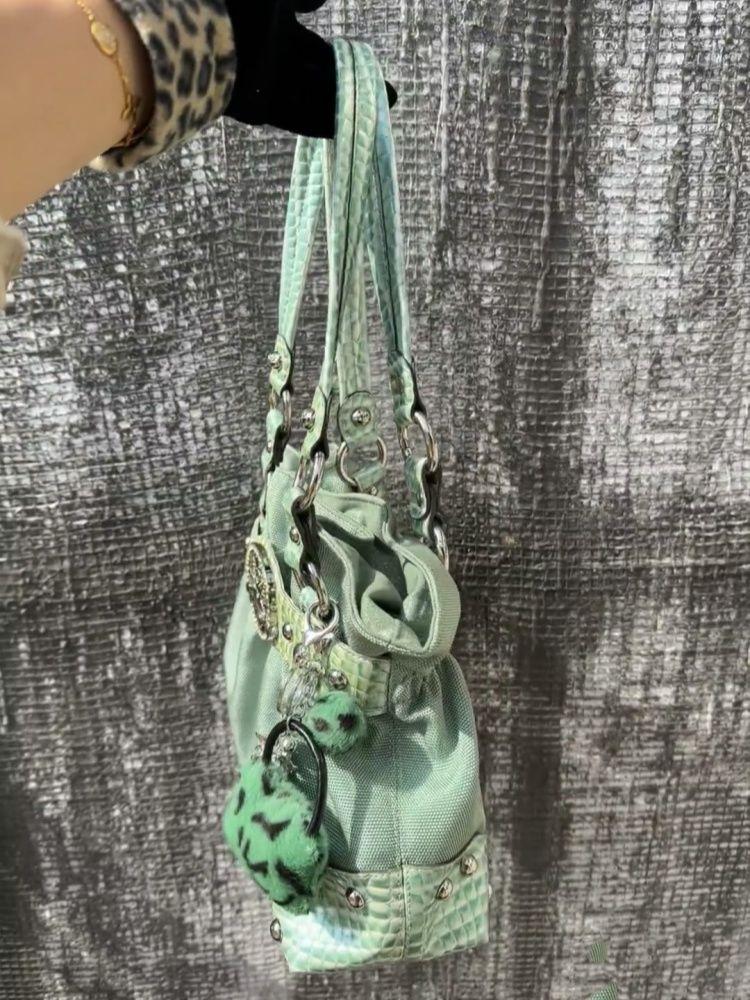 Sweet Cool Green Underarm Bag Y2k Hot Girls Pu Leather Large Capacity Shoulder Tote Bag Women Fairycore Aesthetic Handbag Chic