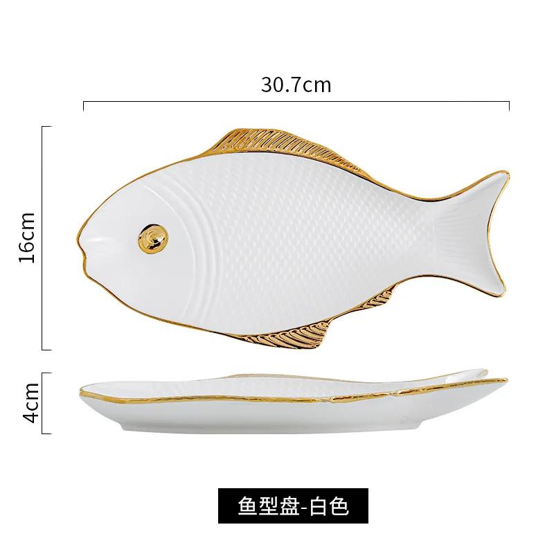 Ceramic Fish Plate Phnom Penh Green Creative Fish Shaped Porcelain Plate Household Salad Dessert Long Dish Kitchen Tableware