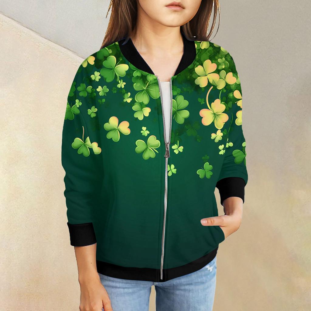 Dívčí bundy na zip Dětské podzimní mikiny s dlouhým rukávem Svrchní oděvy s kapsami St. Den svatého Patrika 5-15 let