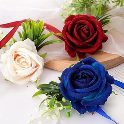 4PCS Corsage and Boutonniere Set Corsage Wristlet for Prom Decor Boutonniere for Men Wedding Flowers Accessories Party Suit Decoration