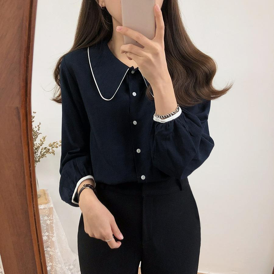 College Style Retro Hong Kong Style Shirt Design Sense Niche Blouse Bottoming Shirt