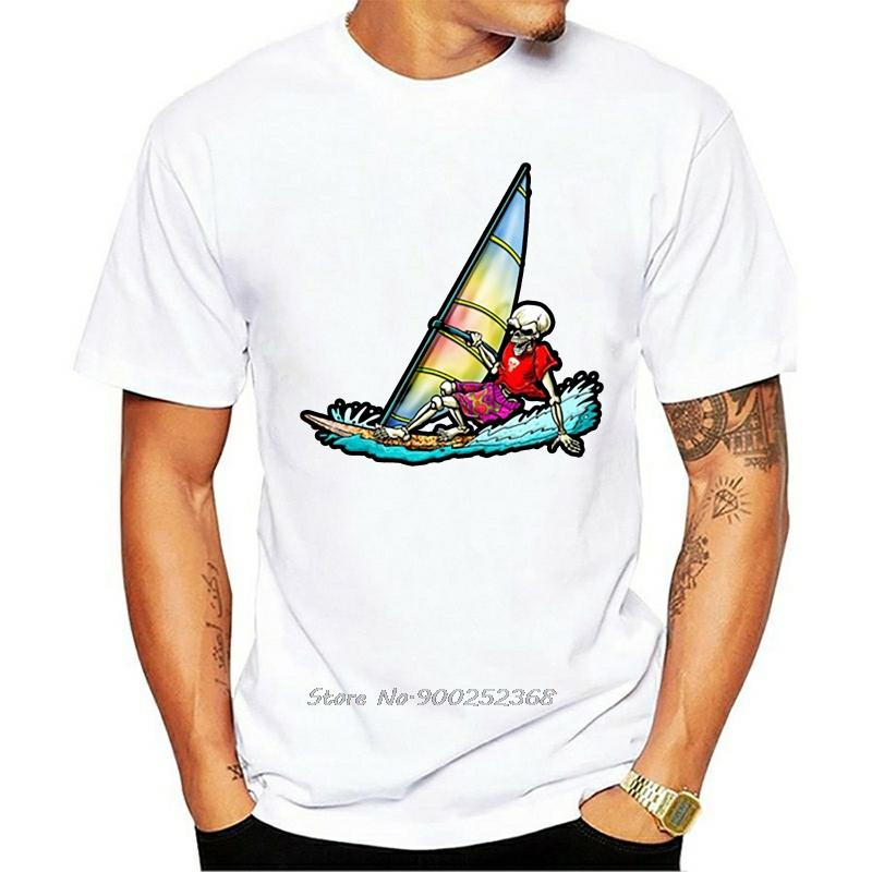 Design Windsurfer Skeleton T-Shirt Tshirt Men Hipster Adult T Shirt O- Neck Short Sleeve Tees Harajuku