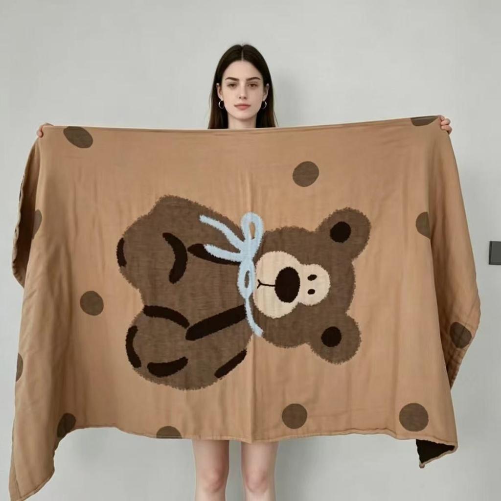 Pure Cotton Large Bath Towel Class A Maternal And Infant Pure Cotton Gauze Bath Towel Cartoon Embroidered Bath Towel Super Soft And Machine Washable