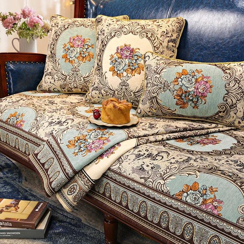 American Sofa Cushion Anti-slip Luxury Jacquard Embroidery Sofa Cover Retro Classic Living Room Furniture Protection Cover Decor