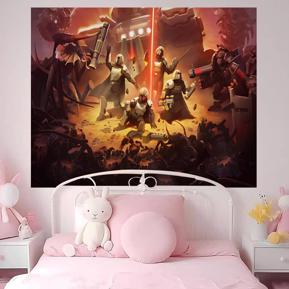 Video Game HHelldivers Anime Tapestry Hanging Tarot Hippie Wall Rugs Dorm Wall Hanging Sheets