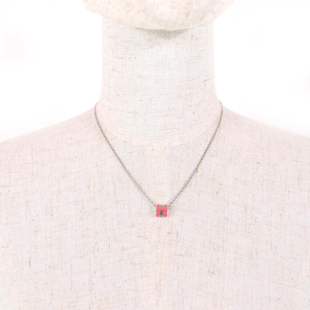 Excellent HERMES Necklace Mini Pop H Pendant Pendant Pink Silver Women Used