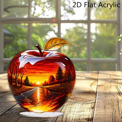 2D akrylová jablka, říční krajina, plochý ovocný vzor, ​​dekorace na stůl, jablka, ozdoba pro domácí kancelář, dekorace na police