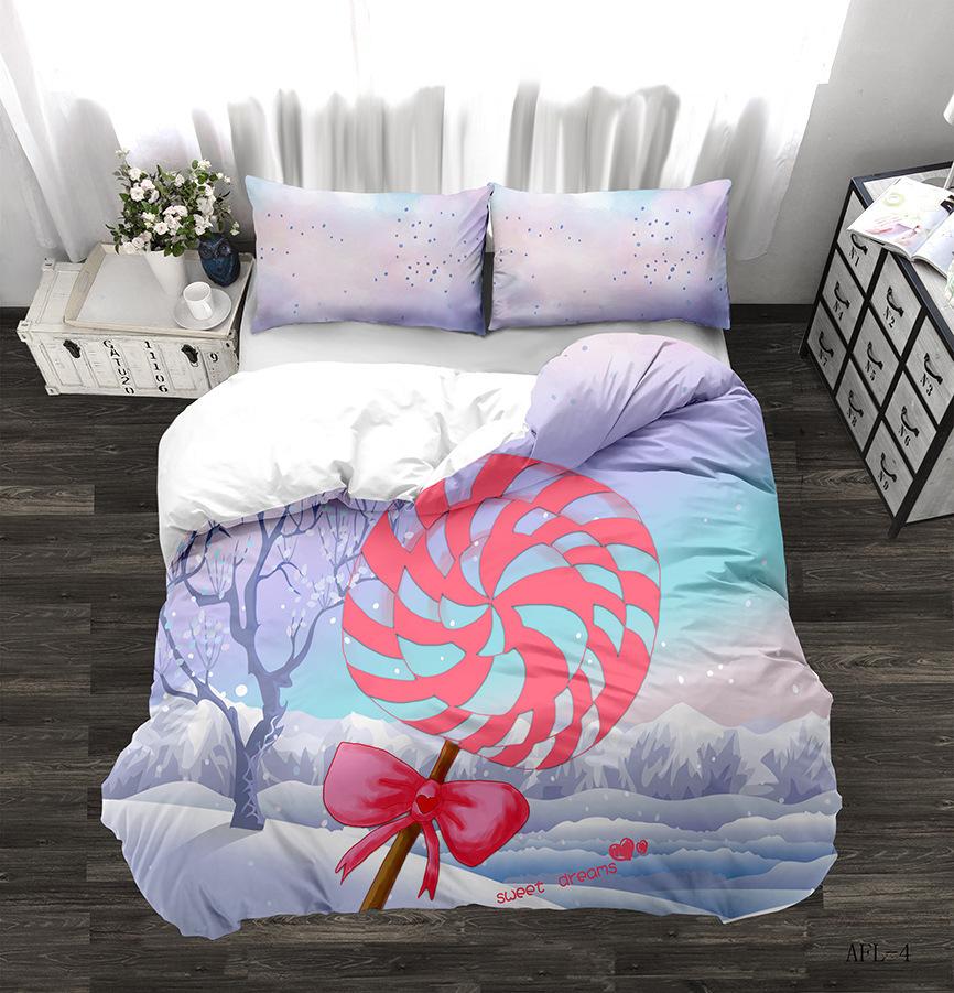 Bedding, Feather Chart Digital Printing Three-Piece Set, Quilt Cover Sheet Kit
